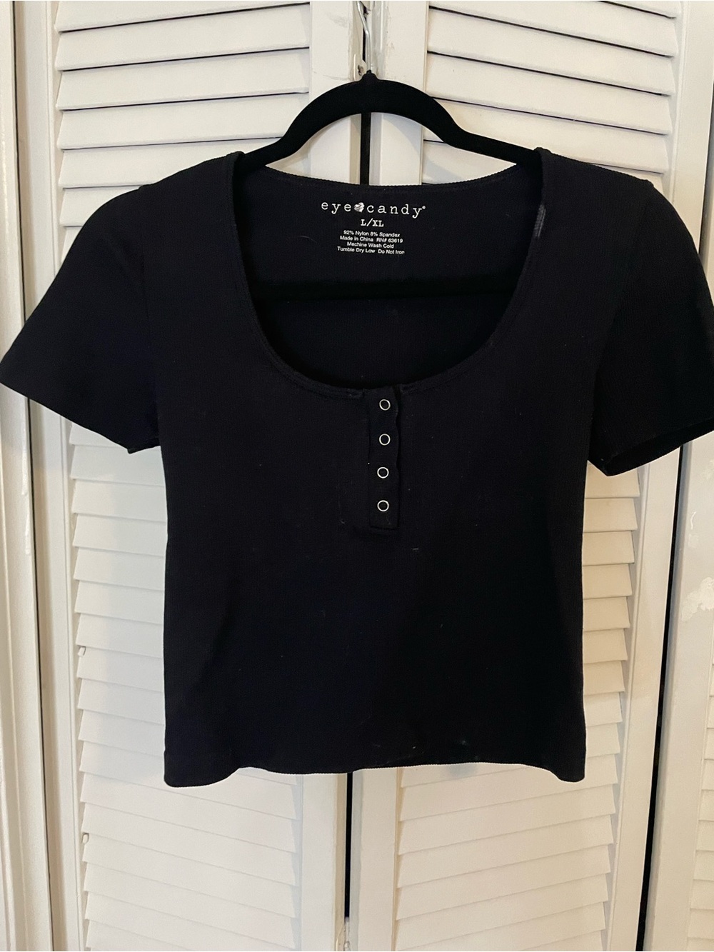 eye candy Black Scoop Neck Henley Crop Top
